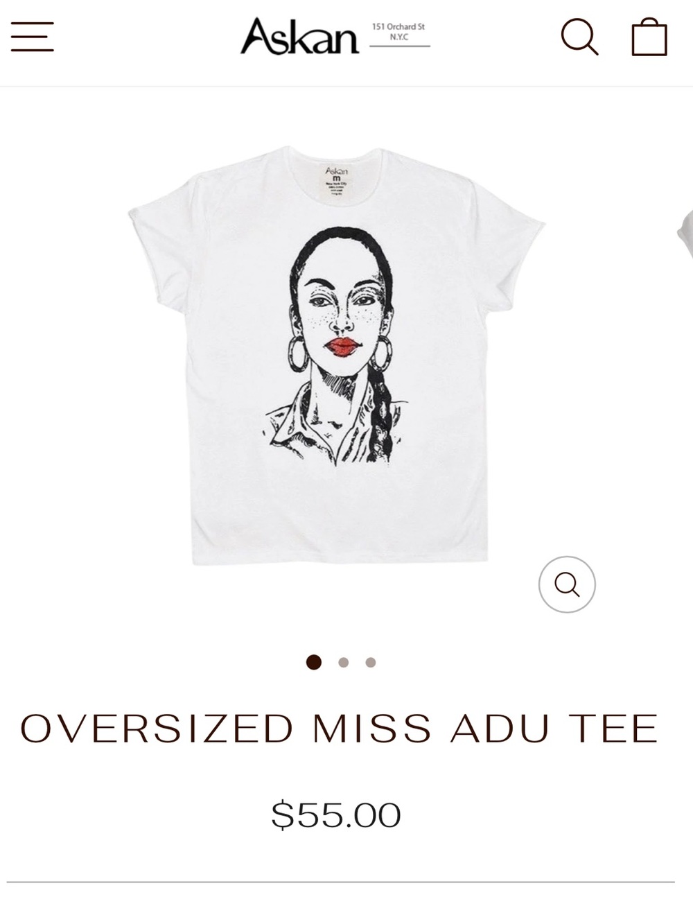 Askan Sade Tee, White, Small, NWOT